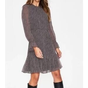 Boden Long Sleeve Libby Ruffle Floral Mini Dress Black Pink 6 Long